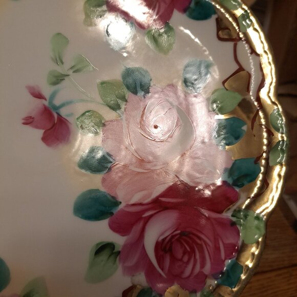 Vintage Hand Painted Porcelain Floral Roses 9.5" Luncheon Salad Dinner Plate - Picture 6 of 12